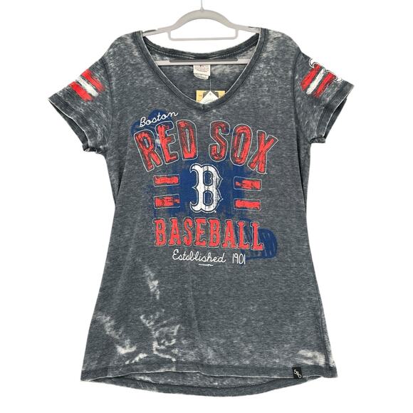 Boston Red Sox MLB‎ T-Shirt V-Neck Short Sleeve Burnout Distressed Womens Large - Picture 1 of 8